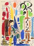 Pablo Picasso Spanish, L'Atelier de Cannes, cover for 'Ces peintres nos amis, Vol. II', lithograph in colours on Arches paper, first produced in 1956 as a frontispiece for the book 'Dans l'Atelier de Picasso', this impression used as the cover of the volume 'Ces Peintres Nos Amis', Vol. II, with the colours reworked by the artist, from an edition of 250, printed and published by Mourlot, Paris in 1960 with the centre fold, the full sheet 450 x 650 cm
