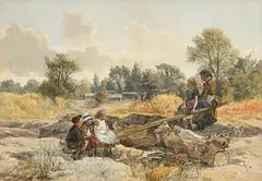 Alfred Grey, Children on a See Saw, watercolour