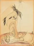 Woman and Bird by Louis le Brocquy, 1949, mixed media on paper, offered Oct 2020