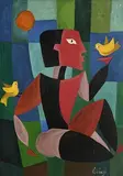 Basil Rakoczi, Figure with Birds, oil on canvas board