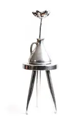 Clive Barker British, Flower and Vase on Stool, 1996-97, unique polished aluminium