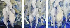 Dancing Horses by Margaret Egan, oil on canvas - triptych, sold Oct 2020