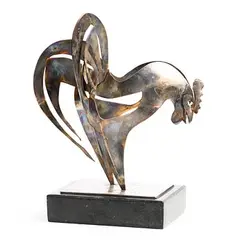 Conor Fallon, Small Cock, 1997, unique stainless steel on granite base