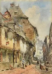 William Bingham McGuiness, A Street in Dinan, Brittany, 1880, watercolour