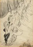 Dame Laura Knight British, The Can Can, charcoal drawing