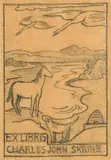 Mainie Jellett, Bookplate Design for Charles John Skrine with Achill Horse, Hound, Bee Hive and Swans