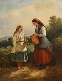 Charles Henry Cook, Mother and Daughter with a Ewer, 1872, oil on canvas