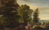 Antoine Mirou, Figures in a Wooded Landscape, oil on panel