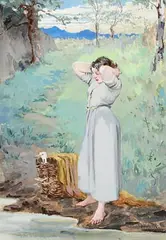 Howard Helmick American, The Goose Girl, gouache