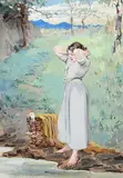 Howard Helmick American, The Goose Girl, gouache