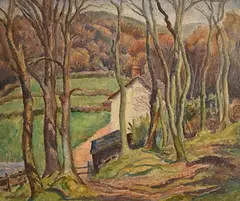 Ethelbert White, Wooded Landscape with Cottage, oil on canvas