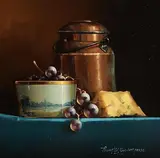 David French Le Roy, Still Life - Cheese and Grapes, oil on board