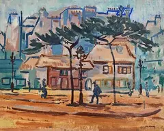 Henry Healy, Continental Street Scene, oil on board