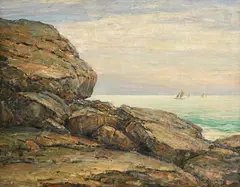 Rocky Coastline (Possibly Cape Ann, Massachusetts) by Owen Cullen Yates, 1909, oil on canvas, sold Sep 2020