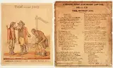 J. Halkett, To Donnybrook. A Modern Report of an Ancient Law Case, 19th Century watercolour, illustrating two Irishmen fighting over an oyster and being tricked out of it by a magistrate. The handwritten narrative along with an earlier draft (verso) accompanies the watercolour. fighting over an oyster and being trick