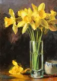 Mat Grogan, Daffodils, oil on board