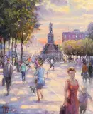 Gerry Glynn, O'Connell Street Sunlight, Dublin, oil on canvas board