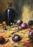 Mat Grogan, Still Life - Fruit and Wine, oil on board