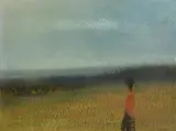 Daniel O'Neill, Landscape with Figure, oil on board