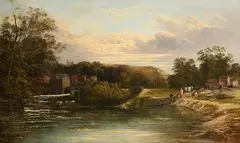James Baylis Allan, The Old Town Mill and River Wey, Guilford, Surrey, oil on canvas