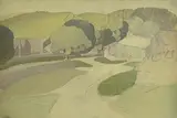 Harry Epworth Allen, Landscape with Cottages, gouache