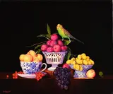 Patrick Devaud, La Perruche Aux Fruits, oil on panel