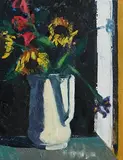 Sunflowers and Irises by Brian Ballard, 2017, oil on board, offered Jul 2020