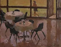 Café by Desmond Hickey, oil on canvas board, sold Jul 2020