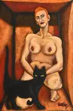 Rachel Strong, Nude and Cat, oil on canvas