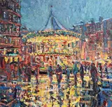 Dusk, La Place de la Comedie, Montpellier by Arthur K. Maderson, oil on board, sold Jun 2020