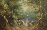 George William Russell, Girls Playing in the Woods, oil on canvas