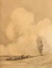 Paul Henry, Landscape and Clouds, charcoal drawing