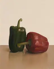 Green Pepper, Red Pepper by Comhghall Casey, 2007, oil on linen, sold Jun 2020
