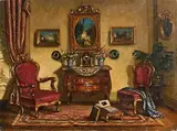 Elegant Interior by Janos Czene Apatfalvi Hungarian, oil on canvas, sold Jun 2020