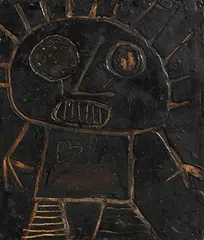 Figure by Martin Finnin, mixed media on board, sold Jun 2020