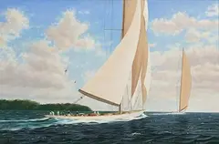 Patrick David Livingstone, Astra off Cowes, oil on canvas
