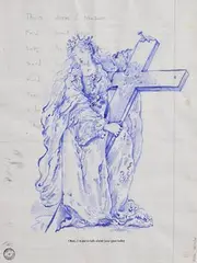 David Godbold, A troubled past?, 2006, ink on tracing paper laid over found paper