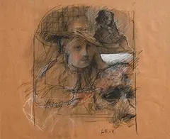 Charles Cullen, Portrait of a Lady, 1985, mixed media on paper