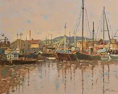 Evening Glow, Arklow Harbour by Liam Treacy, oil on canvas, sold Apr 2020