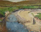 Michael De Burca, Figures by a River, Achill, oil on canvas