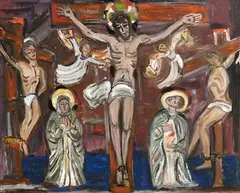 The Crucifixion (from stone carving at St. Multose Church in Kinsale) by Evie Hone, gouache on card, sold Apr 2020