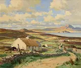 Thatched Cottages and Figures West of Ireland by Maurice Canning Wilks, oil on canvas, sold Apr 2020