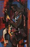 Spanish Maid Plucking Rooster by George Campbell, oil on board, offered Apr 2020