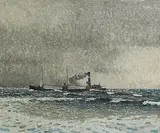 Kelly's Coal Boat, Belfast Lough by Colin Middleton, oil on canvas, offered Apr 2020