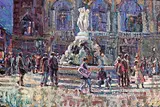 Dusk, La Place de la Comedie Montpellier, France by Arthur K. Maderson, oil on board, sold Apr 2020