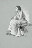 Reflecting by John Butler Yeats, watercolour and pencil, sold Apr 2020