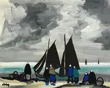 Landing the Catch by Markey Robinson, gouache on board, sold Apr 2020