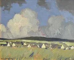 Paul Henry, Cottages in a Landscape, Kerry, oil on board