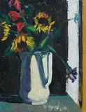 Sunflowers and Irises by Brian Ballard, 2017, oil on board, offered Mar 2020
