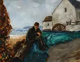 James MacIntyre, Gerard Dillon Relaxing by the Mill, oil on board